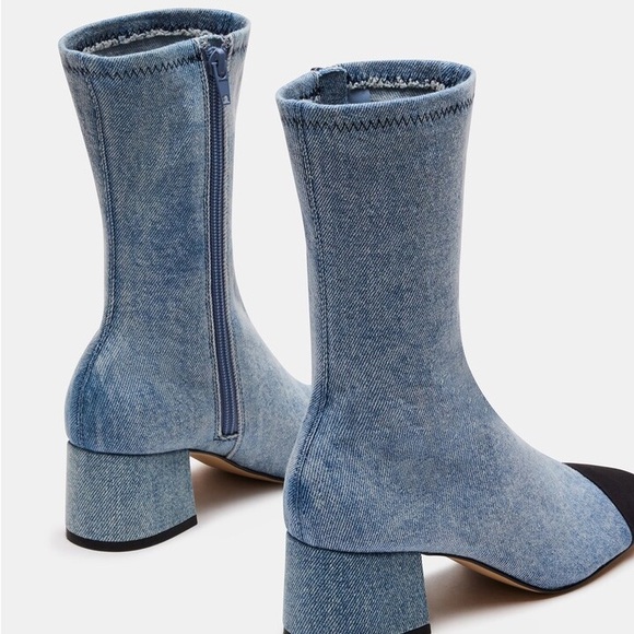 Blue Denim Ankle Boots with Black Toe Cap - Picture 3 of 11